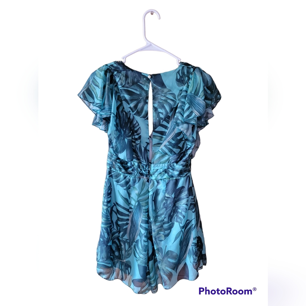 Green blue floral tropical summer vacation dress romper medium - Picture 2 of 5